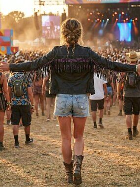 Vintage  Niki Black Leather Fringe motorcycle Jacket with Purple Beads